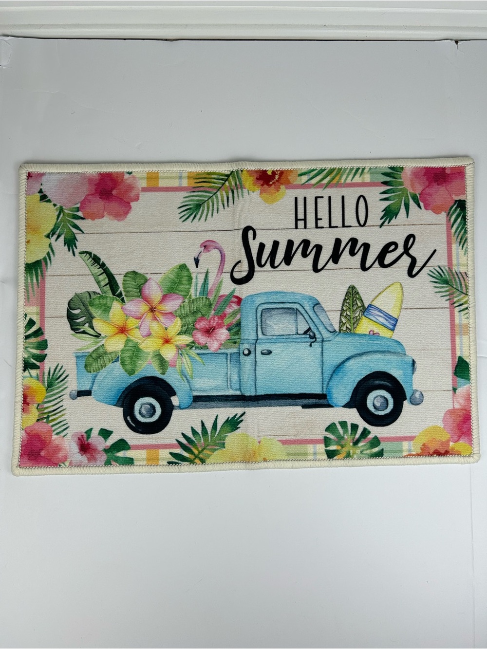 Welcome Floral Truck Door Mat 24x16 Tropical Summer Entry Rug